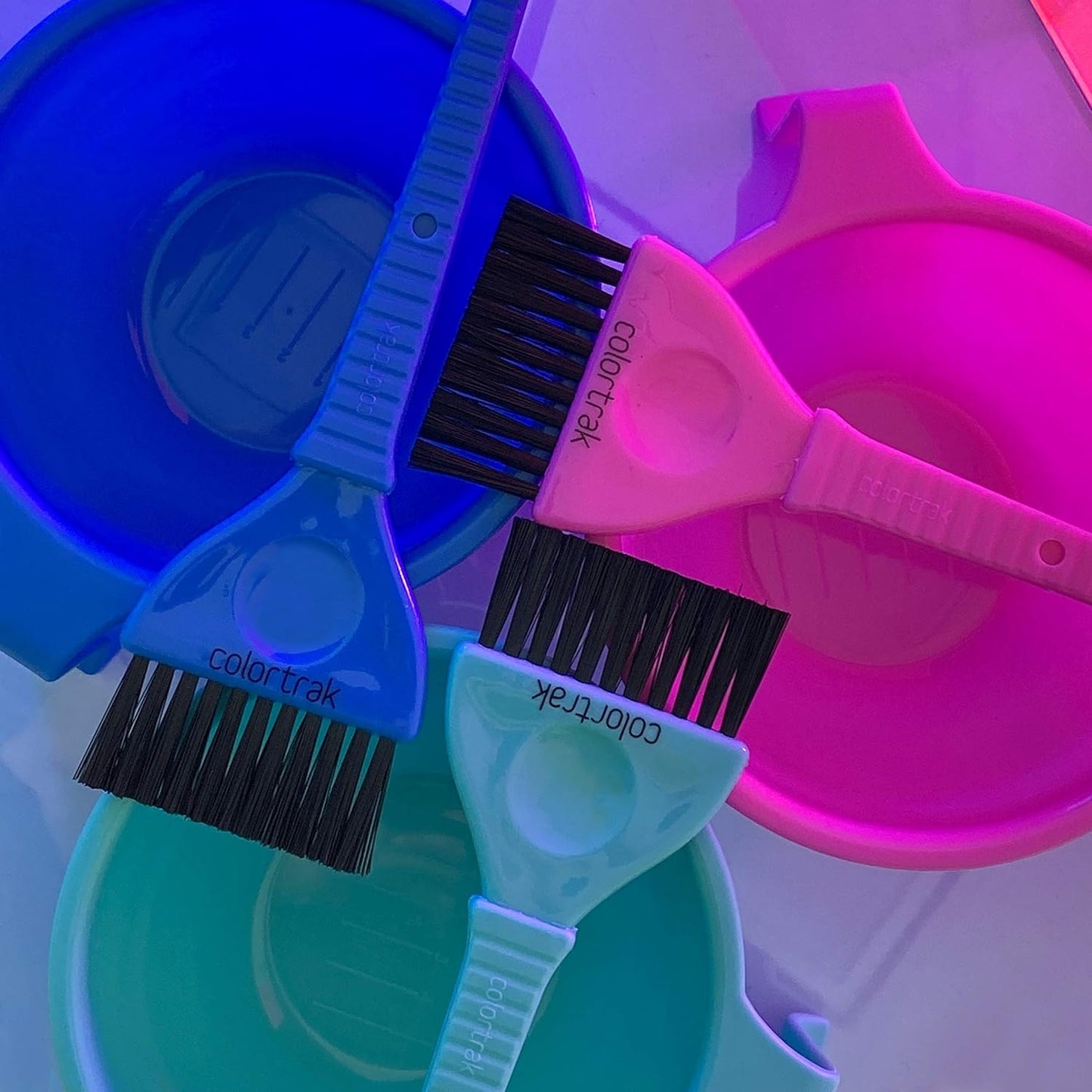 Colortrak Hair Dye Bowl Caddy, Includes Center Caddy Pole and Three Color Coded Bowls with Brushes