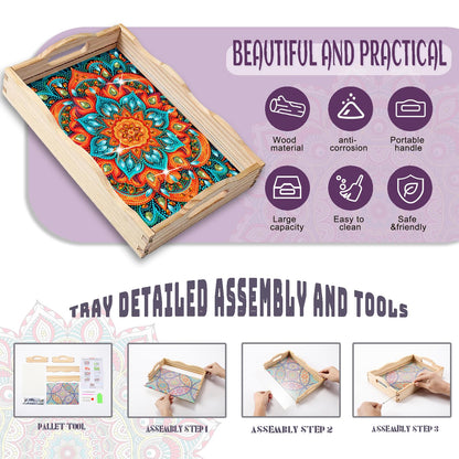 EWJRNSF Diamond Art Kits for Adults Wooden Serving Trays with Handles, 5D Diamond Painting Big Gem Arts and Craft Gifts Trays Decor Gift Home Decor 7.8x11.8 Inches Mandala E