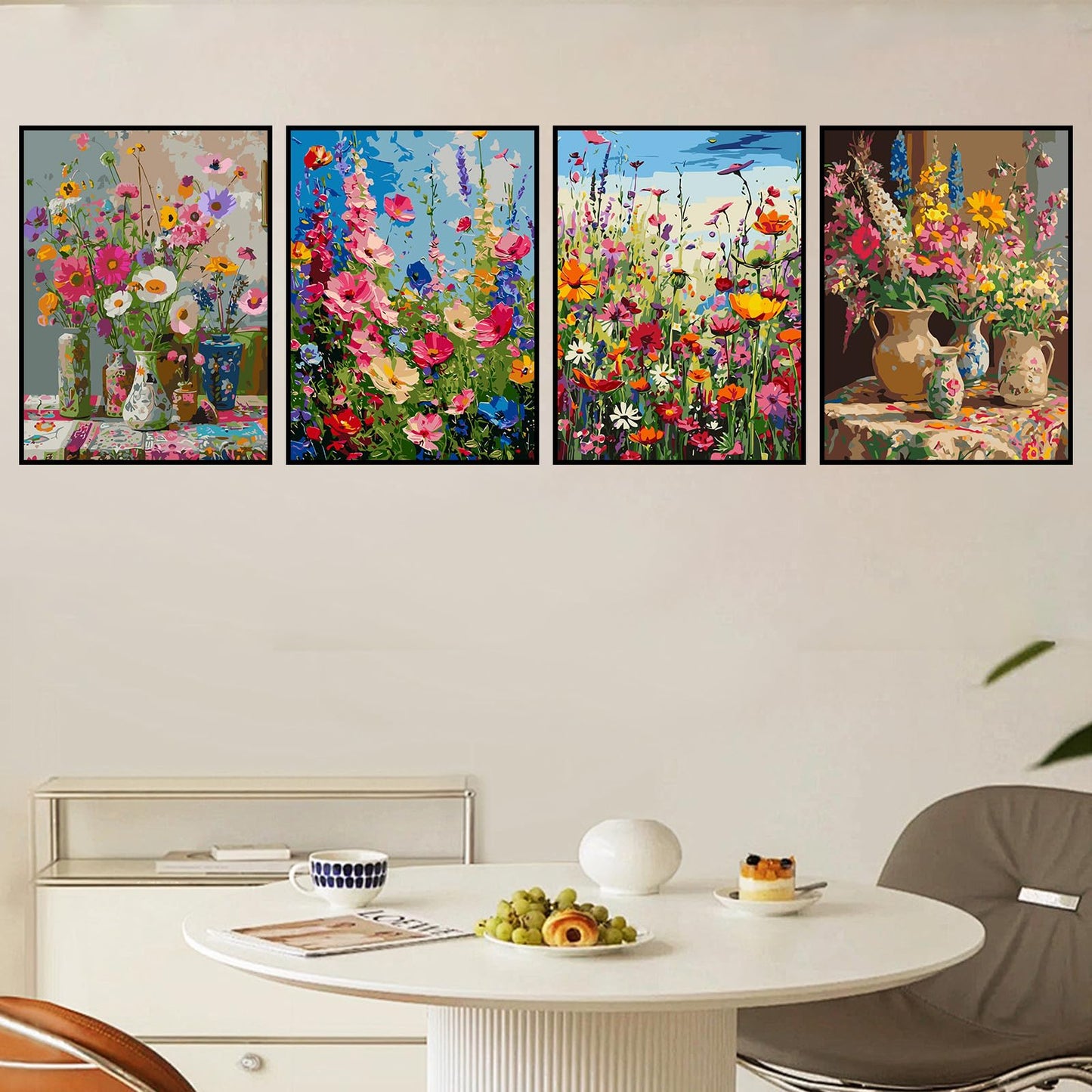 croshom 4 Packs Paint by Numbers Kit for Adults - Adult Paint by Number Kits, Flowers Painting by Numbers, Acrylic Crafts for Home Decor 11.8x15.7inch
