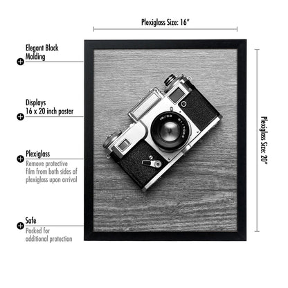 Americanflat 16x20 Picture Frame with Polished Plexiglass - Black Picture Frame - Wide Photo Frames Made of Engineered Wood for Vertical or Horizontal Wall Display - Epic Collection - Black