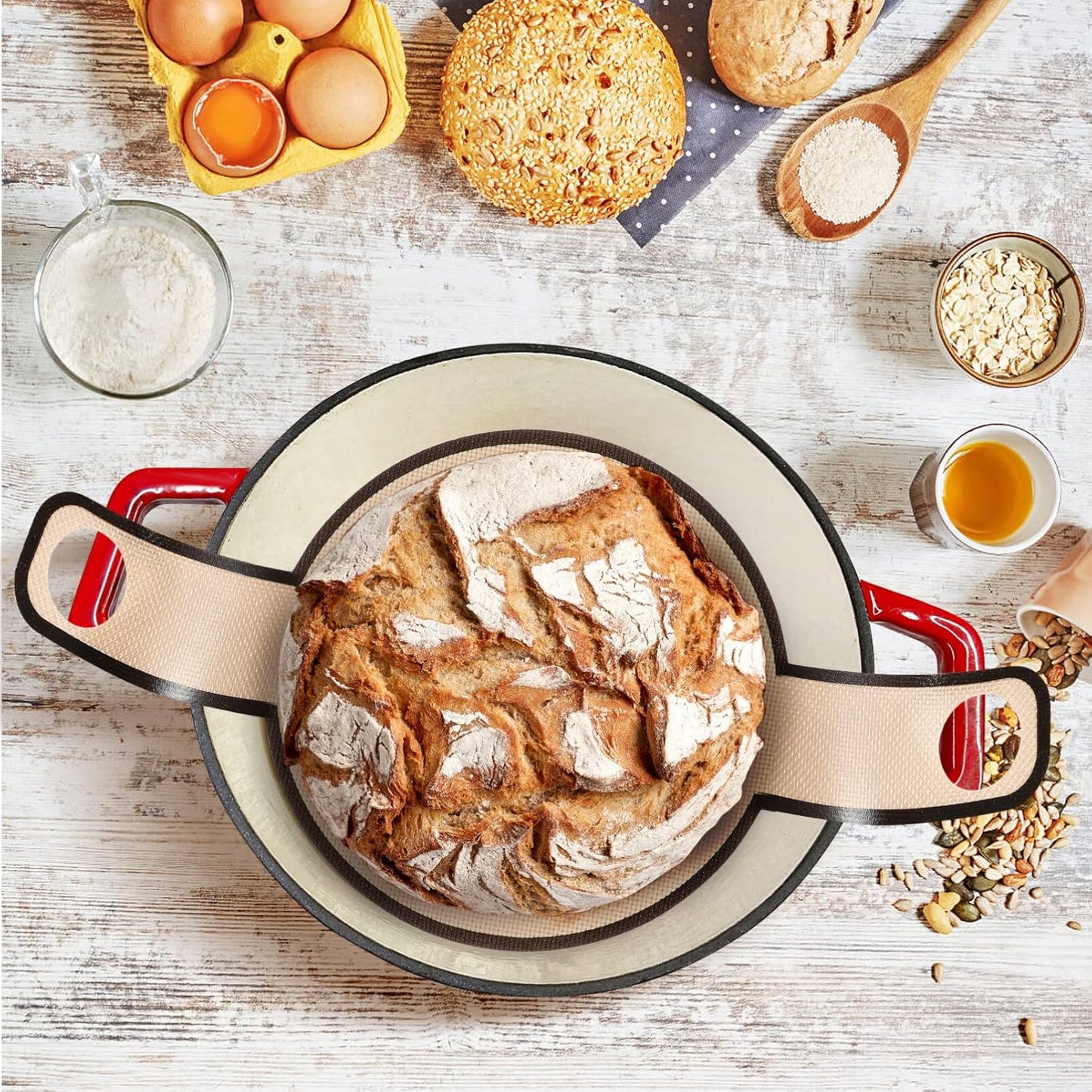 Glass Fiber Baking Mats for Oven, Non-Stick Dough Bread Sling Baking Mat with Long Handles for Transfer