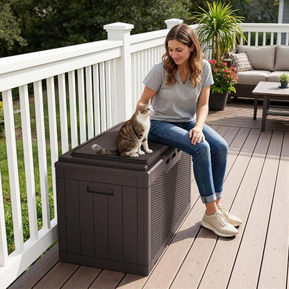 Greesum 100 Gallon Resin Deck Box - Large Outdoor Storage for Garden Tools & Patio Cushions | Dark Brown