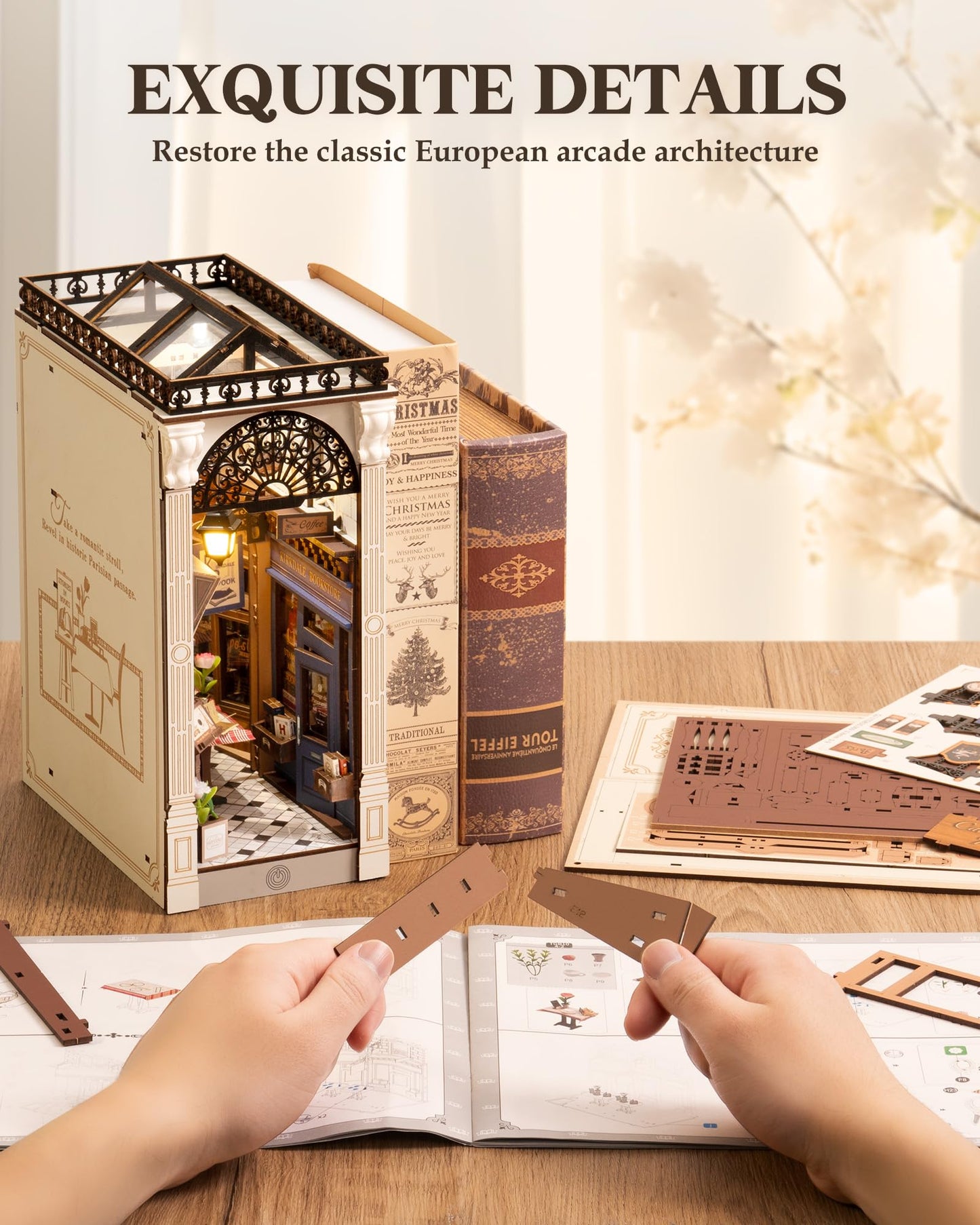 ROBOTIME DIY Book Nook Kits Dollhouse Room Bookstore Miniature House with LED Light 3D Wooden Puzzles for Adults Booknook Bookshelf Insert Decor Diorama Kit Unique Gifts（Arcade Dating）