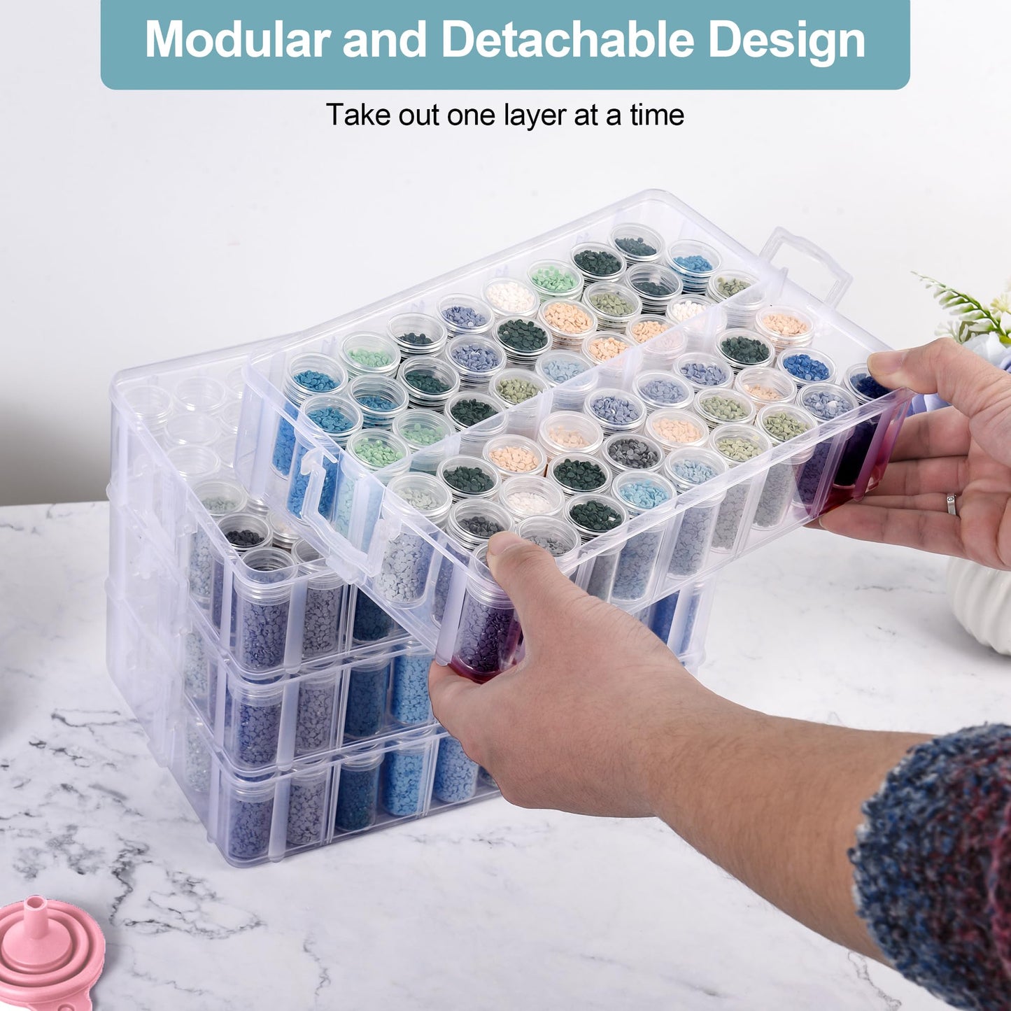 MERATIA Diamond Painting Storage Container, 4-Tier Bead Organizer Box with 200 Slots, Stackable Crafts Organizers for DIY Diamond Art Accessories Craft Jewelry Bead Storage