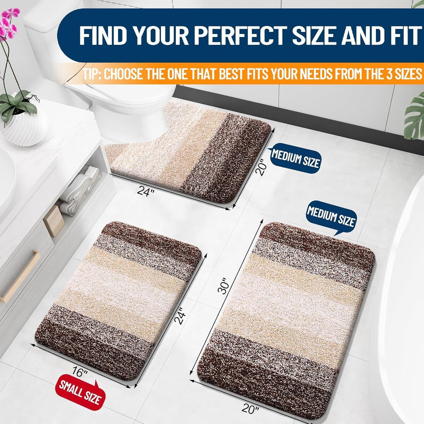 OLANLY Bathroom Rug Mat - Extra Soft Microfiber Non-Slip Bath Carpet | 30x20 Inches, Brown