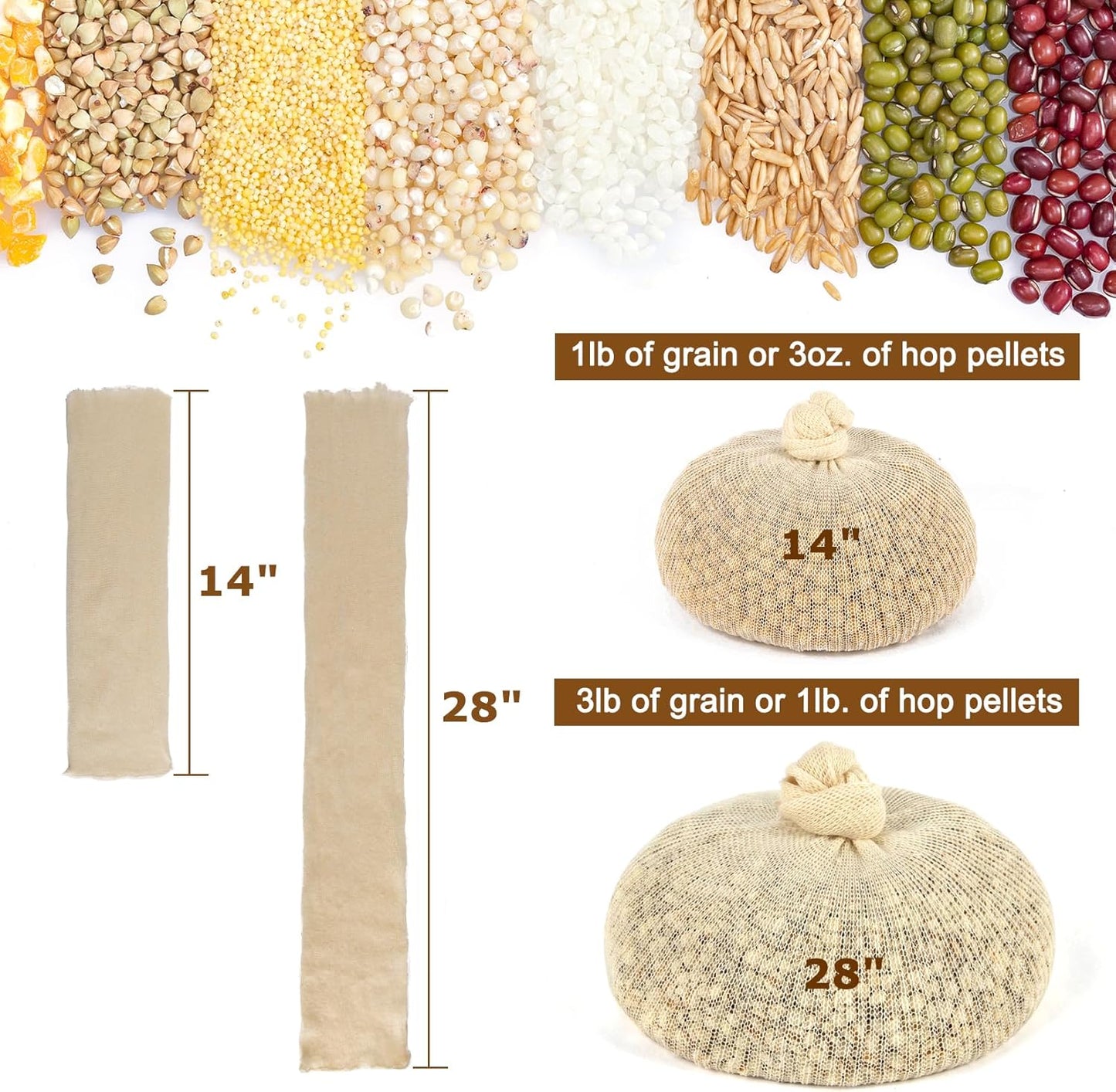 28 15 Pack Cotton Brew Bag Grain and Spice Beer Brewing Bags Muslin Bags Steeping Bags for Dry Hopping Grain Beer Wine
