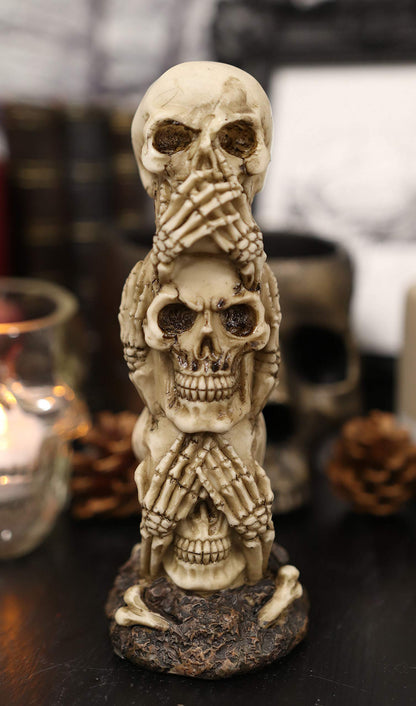 Ebros Triple Stacked Funny See Hear Speak No Evil Skulls Figurine for Scary Halloween Decorations and Spooky Macabre Graveyard Ossuary Skeletons Statue