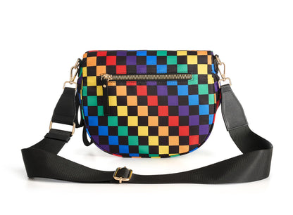 Spacious Checkered Nylon Crossbody Bag Bum Bag Checkered Handbags Wallets for Women
