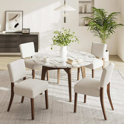 COLAMY Mid Century Modern Dining Chairs Set of 4, Upholstered Kitchen Chairs with Open Back, Fabric Side Dining Room Chairs with Wood Legs for Dining Room Kitchen Restaurant, Beige