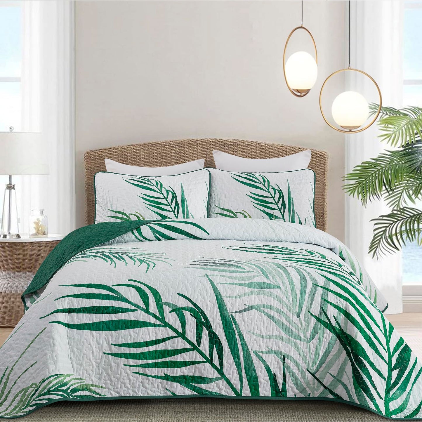 Goodidea Quilts King Size Bedding Set, Sage Green Bedspreads King Size 3 Piece Lightweight Soft Microfiber Reversible Coverlet Floral Quilt Set with Pillow Shams for All Season (King, 104"X90")