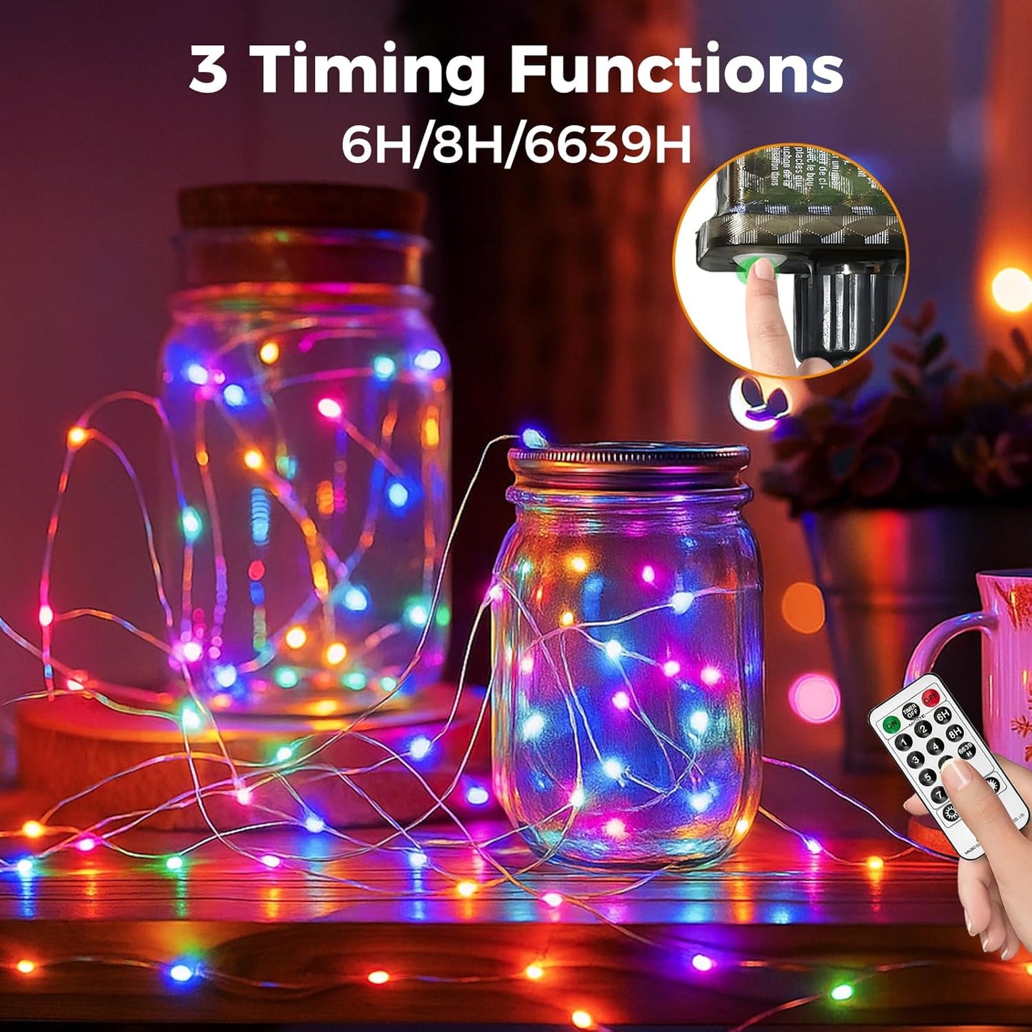 66FT 200 8 btfarm Fairy Lights Plug in with Remote, LED Outdoor Twinkle Lights Waterproof with Timer, Modes Indoor