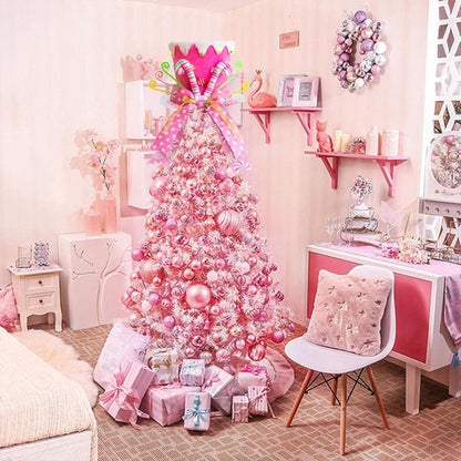 Christmas Tree Topper Hat, Candy Canes Tree Topper, Pink Tree Topper Christmas Decorations with Bow Ribbon Christmas Tree Ornaments for Home Decor