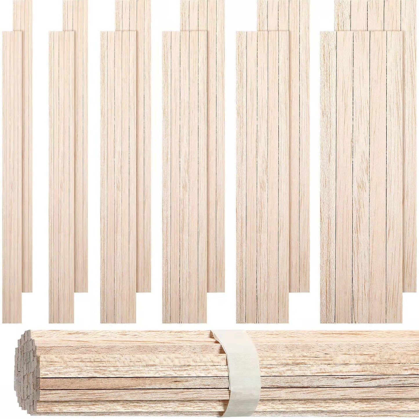 Yulejo 215 Pieces Balsa Wood Sticks Wooden Dowel Rods Square Hardwood Unfinished Wooden Strips for DIY Molding Crafts Projects Making(1/8, 3/16, 1/4, 5/16, 3/8, 1/2 Inch)