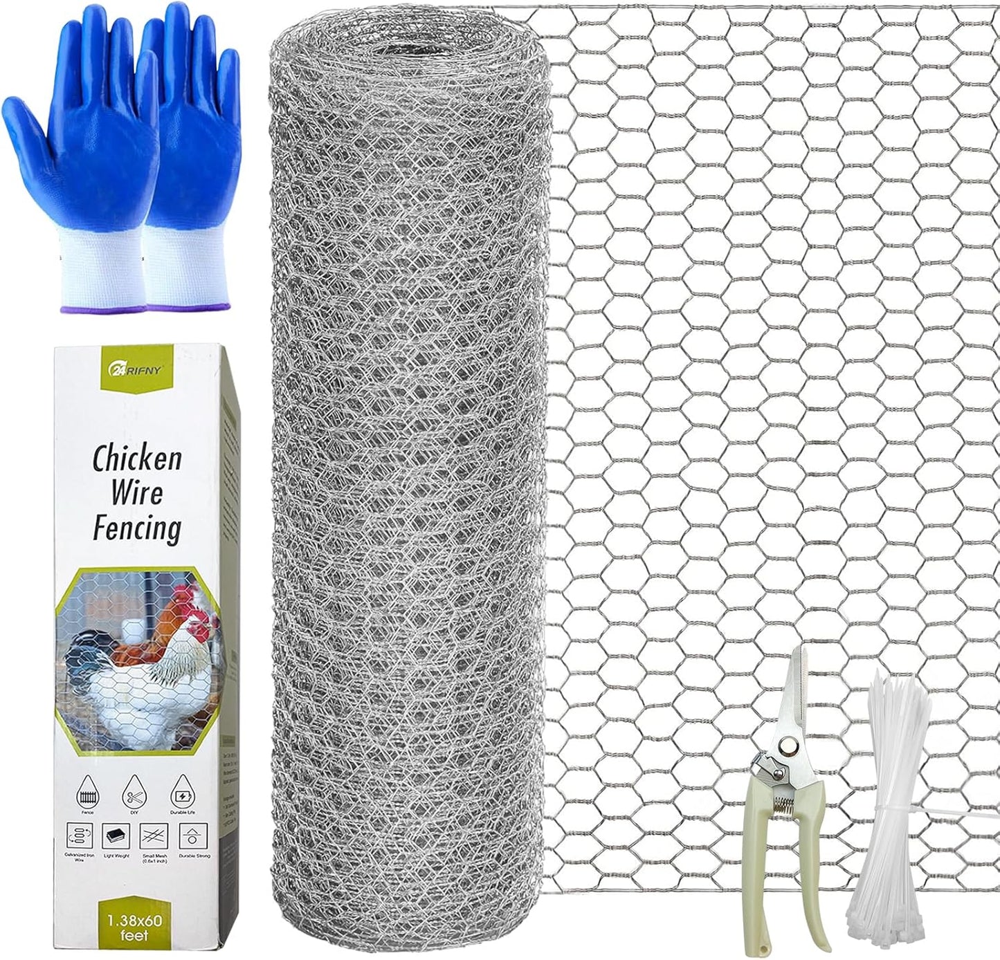24 Rifny 16.5 Inch 80 0.6 Inch Chicken Wire Fencing, x Feet Chicken Wire Mesh Roll for Garden Plants, Mesh Hexagonal