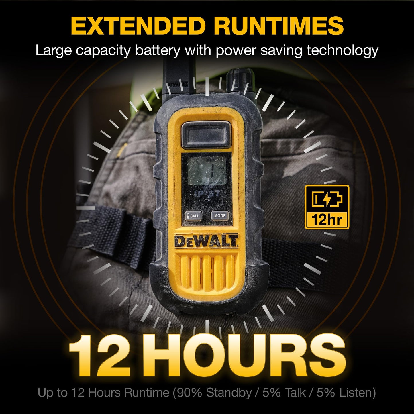 DEWALT DXFRS800 FRS Walkie Talkies Long Range 2 Way Radio, 2 Watt, Waterproof & Rechargeable, 2 Pack