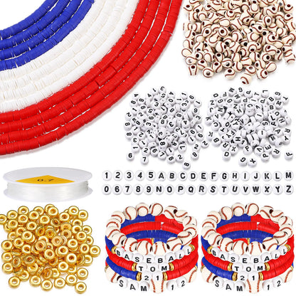 Ferreve 4200 Pcs Baseball 12 Strands Clay Beads Bracelet Making Kit, 100 Letter and Number Beads, 120 Baseball Acrylic with Gold Spacer, Charm Bracelet Kit for Sport Party