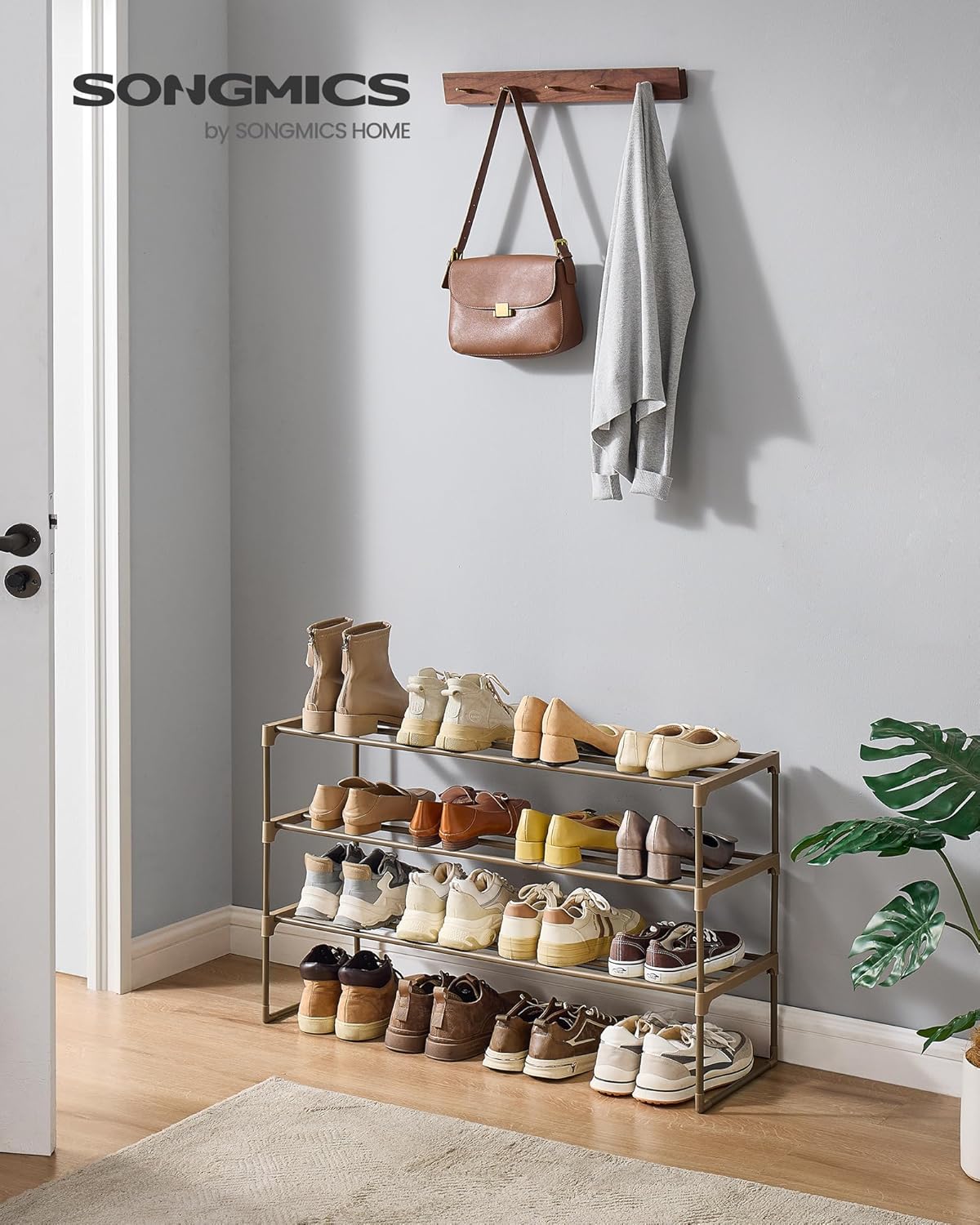 3-Tier 16-20 11.8 36.2 21.7 Inches, ULSA303K01 SONGMICS Shoe Rack, Shoe Organizer, Metal Storage Shelf, Upright