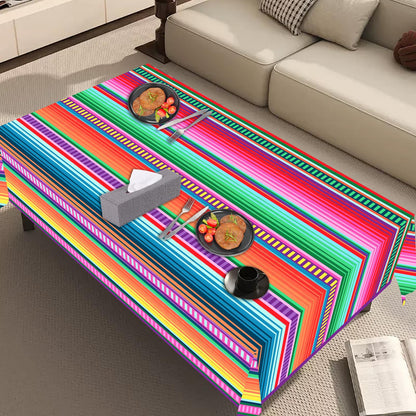 ASLERMURE 3 Pack Disposable Plastic Mexican Serape Tablecloths, 54 x 108 Inch Mexican Striped Party Table Cover for Mexican Wedding Birthday Party Decorations Outdoor Indoor Party Supplies