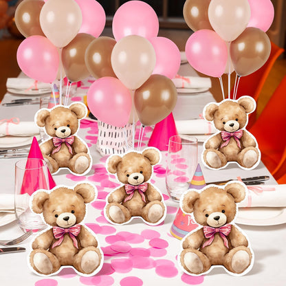 6 Sets Bear Baby Shower Balloon Stand Kit for Table Girl Baby Shower with Balloon Ornament for Pink Bear Theme Gender Reveal Birthday Party Table Decoration Supplies