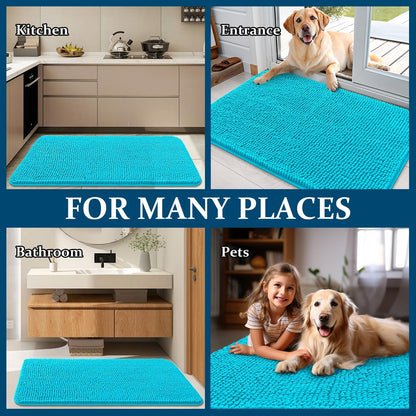 OLANLY Dog Door Mat - Absorbent Non-Slip Chenille Mat for Muddy Paws | 59x20 Inches, Aqua Blue