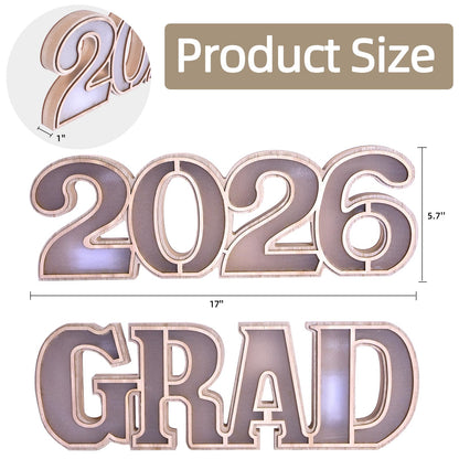 2026 Grad Light Up Letters, Wooden Graduation Marquee Letters with LED, Grad Sign for Table Centerpiece Wall, Graduation Party Decorations 2026 for Kindergarten High School College (2026)