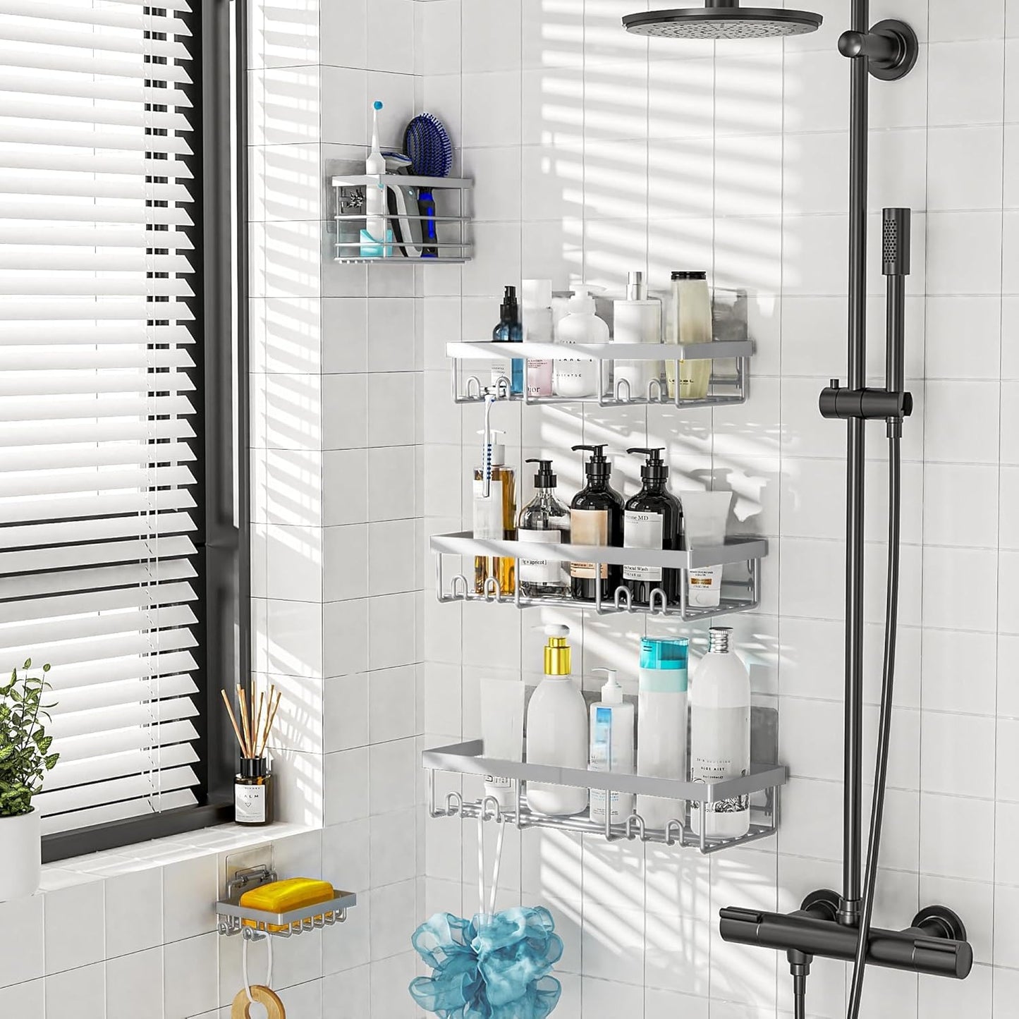 5 Pack Moforoco Adhesive Shower Caddy Organizer Shelves Rack - Corner Bathroom Storage Organization, Home & Kitchen