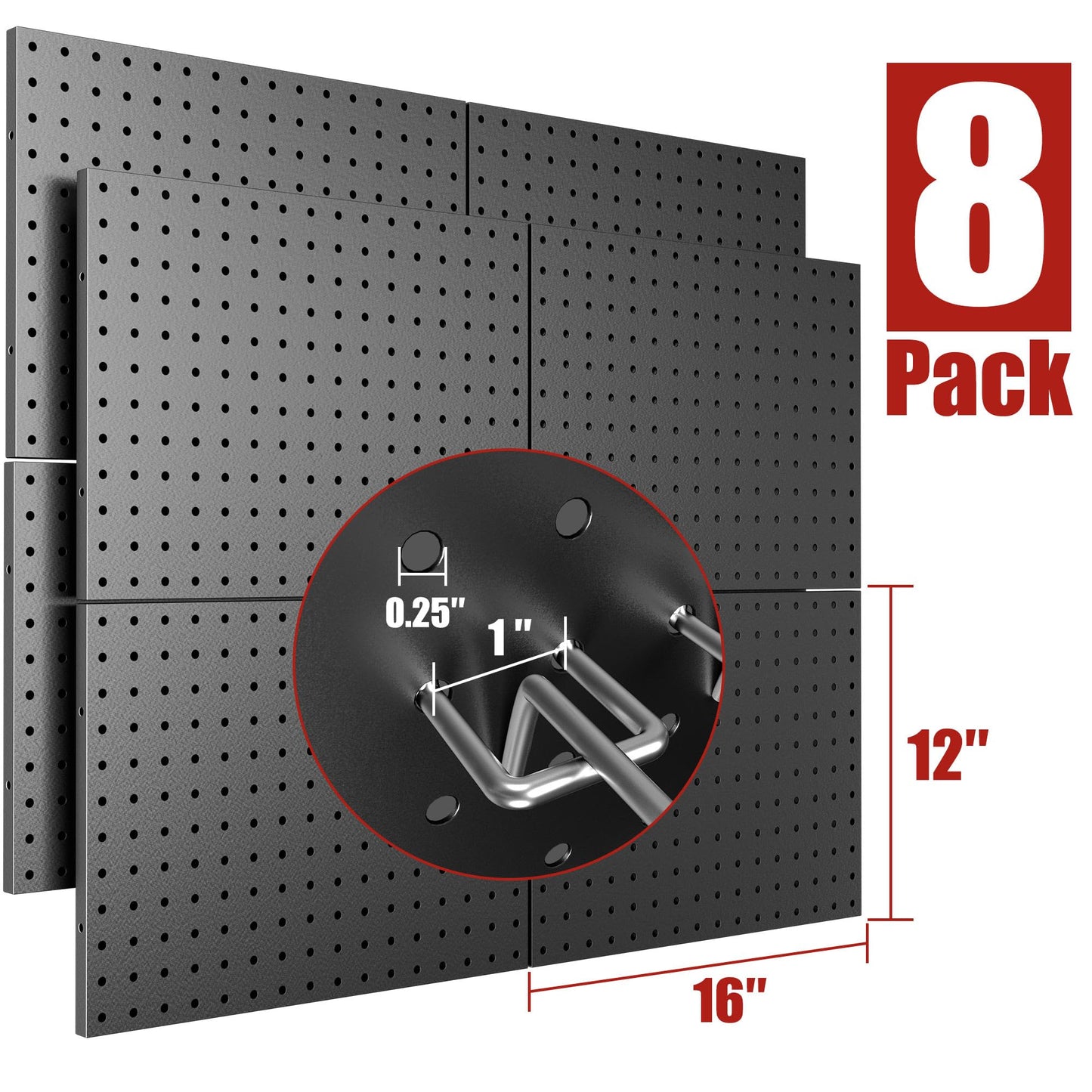 7S garage Peg Board 8 Pack Metal Pegboard Panels with 50 Hooks, Heavy Duty Pegboard Wall Organizer, Black Pegboards for Workbench, Garage Tool Storage, Office Organization, Kitchen, Craft Room