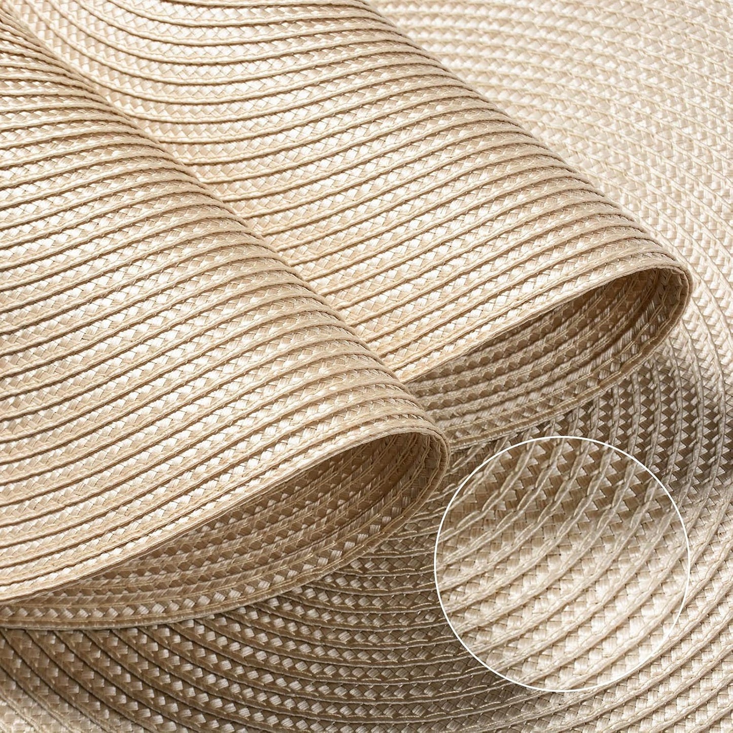 FunWheat Round Braided Placemats Set of 6, 15 inch Non-Slip Washable Table Mats for Dining Tables (Beige, 6pcs)