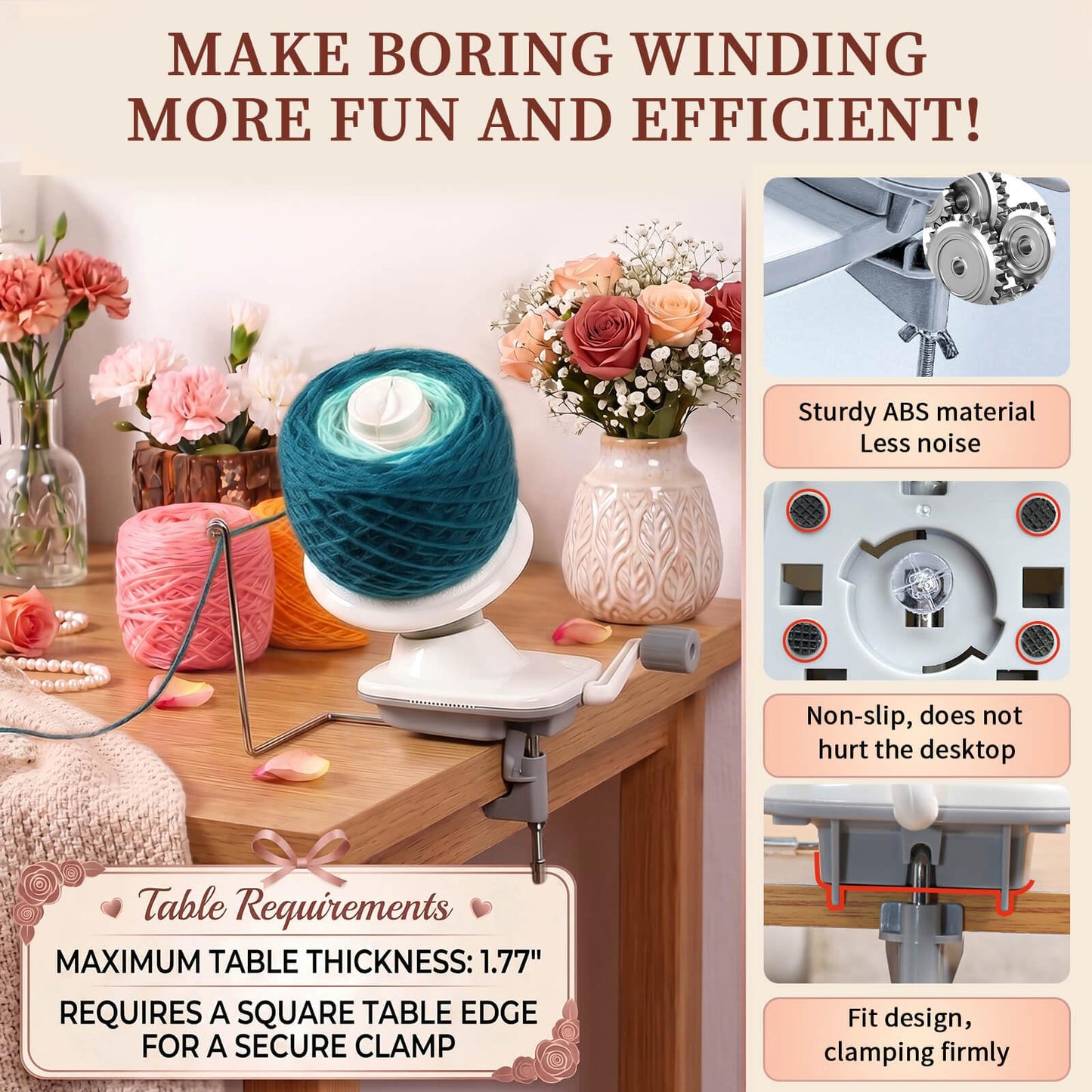 SPEENSUN Yarn Winder, Yarn Winder for Crocheting, 3.5 OZ Easy-to-Install and Efficiently Yarn Ball Winder with Lower Noise, Yarn Spinner for Crochet and Knitting Lover for Yarns Below Size 5