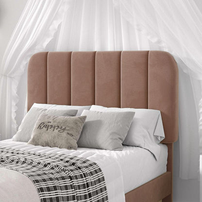 VECELO Twin Size Bed Frame with Upholstered Headboard, Velvet Platform Bedframe Mattress Foundation, Strong Wood Slat Support, No Box Spring Needed,Warm Brown
