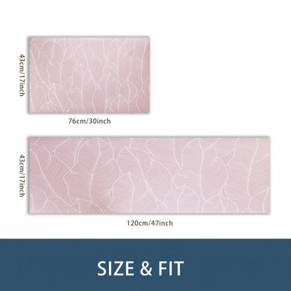 CHKYUZEN PVC Foam Anti Fatigue Printed Kitchen Mat and Rug, Foot Comfort, Anti Slip, Stain Release, Set of 2pcs (17"x30" & 17" x47), (2pc Set, Leaf Design)