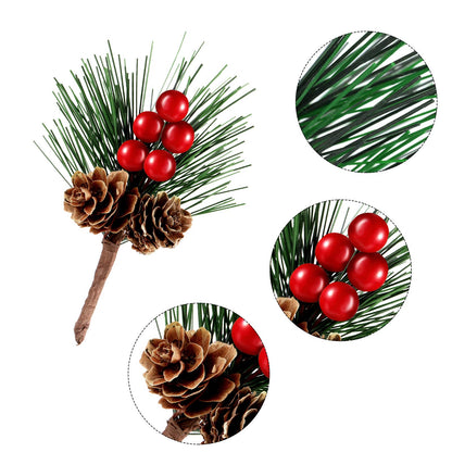 WILLBOND 24 Pieces Christmas Floral Picks, Artificial Pine Picks Christmas Pine Needles Branches with Berry Pinecones Fake Berries for Flower Arrangements Wreaths Xmas Tree Decoration(Red)