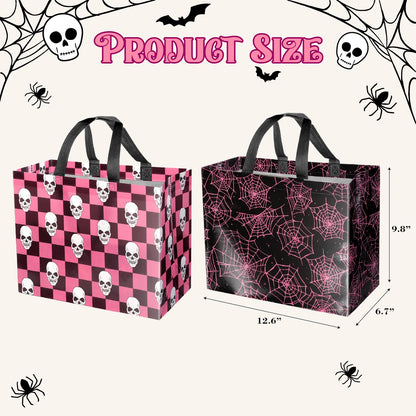 ysmile Halloween Reusable Bag Non Woven Tote Bag 12.6" Trick or Treat 2 Pack Party Supplies Skull Net Design