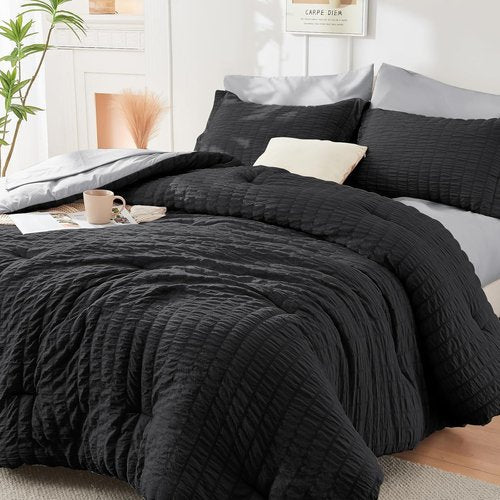 HYMOKEGE Twin XL Comforter Set - All-Season Luxury 5-Piece Bedding Set in Black & Light Grey