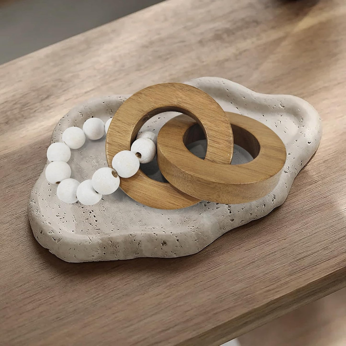 2pcs Oakrain Wood Chain Link Decor, Minimalist Home Dcor Accents, Natural Boho Farmhouse Rustic Handmade Wood Knot