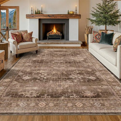 Hazo Haus Brown 9x12 Living Room Rug - Vintage Western Design | Washable Non-Slip Area Rug for Dining & Bedroom