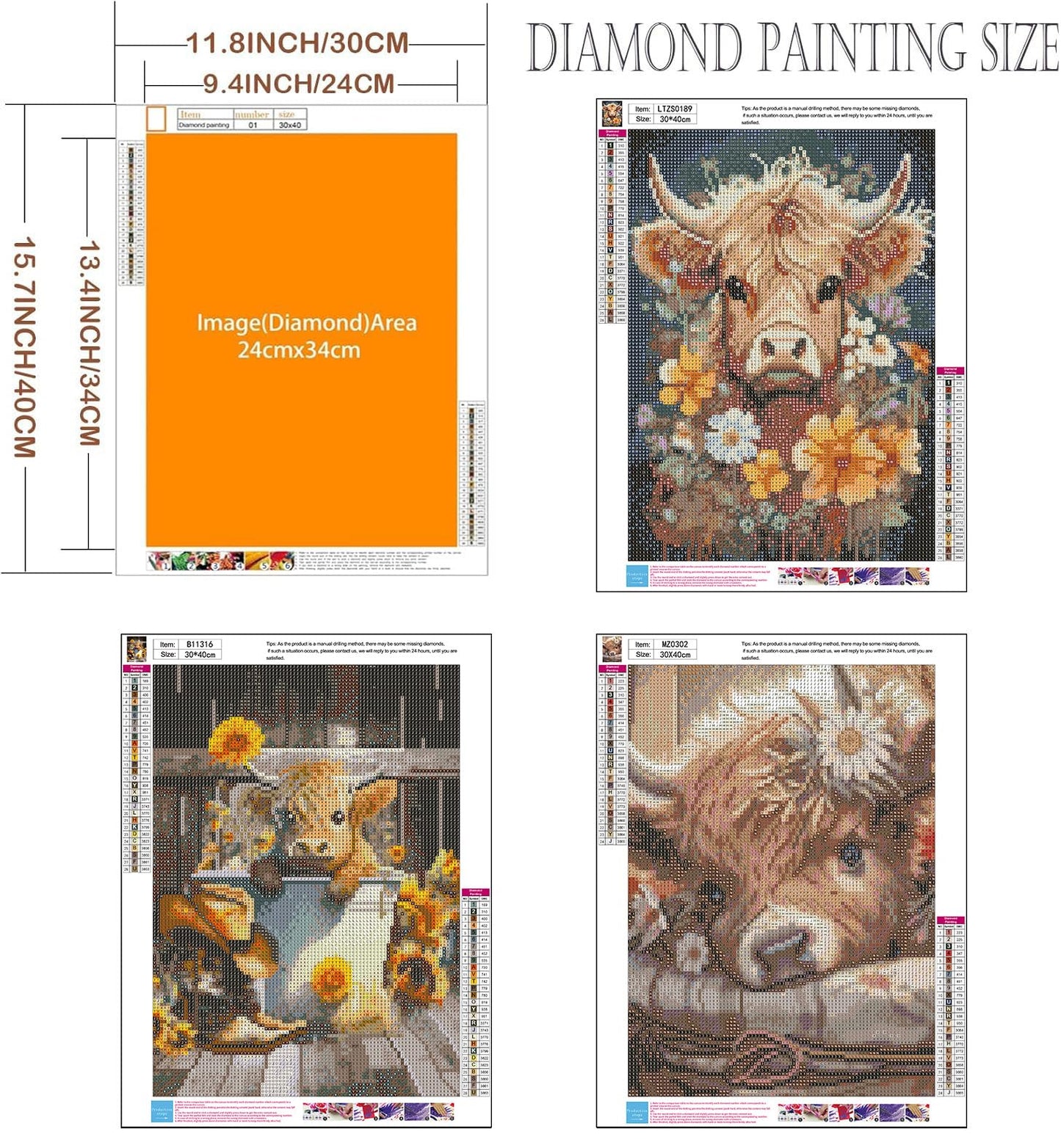 Axquilon Diamond Art Kits for Adults - 3 Pack Highland Cow Diamond Painting Kits for Adults, 5D Round Full Drill Cow Gem Art, Paint by Diamonds Pictures DIY Crafts Kits 12x16inch