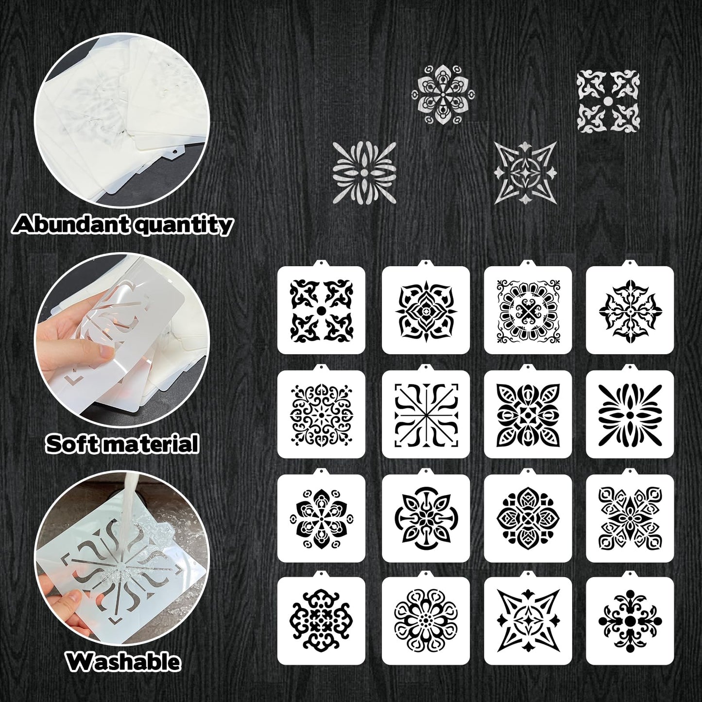 16 Pcs Scroll Tile Cookie Stencils, 5.5"x5.5" Floral Baking Stencils for Royal Icing, Cake Decorating Pattern DIY Mold Tools for Biscuit, Dessert, Coffee