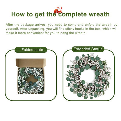 WSTPUPU Artificial Winter Wreath 22inch Christmas Wreaths for Front Door White Berry Wreath with Eucalyptus Leaves Pine Needles White Berries for Xmas Wall Farmhouse Window Winter Holidays