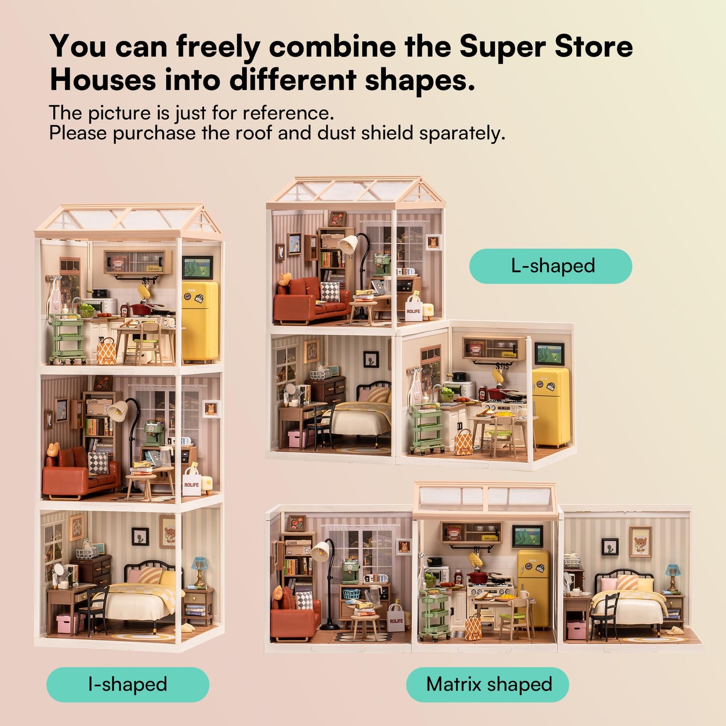 ROBOTIME DIY Miniature House Kit Mini Dollhouse Building Toy Set Plastic Tiny Room Making Kit with Accessories Model Room Craft Hobby Decent Gifts (Sweet Dream Bedroom)