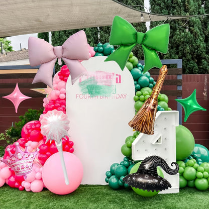 10Pcs Witch Party Party Balloons/Green Pink Bow Crown Sparklers Wizard Hat Broom Foil Balloons/Wick*ed Birthday Party Supplies/Magic Wizard Birthday, Enchanted Fantasy Magical Celebration