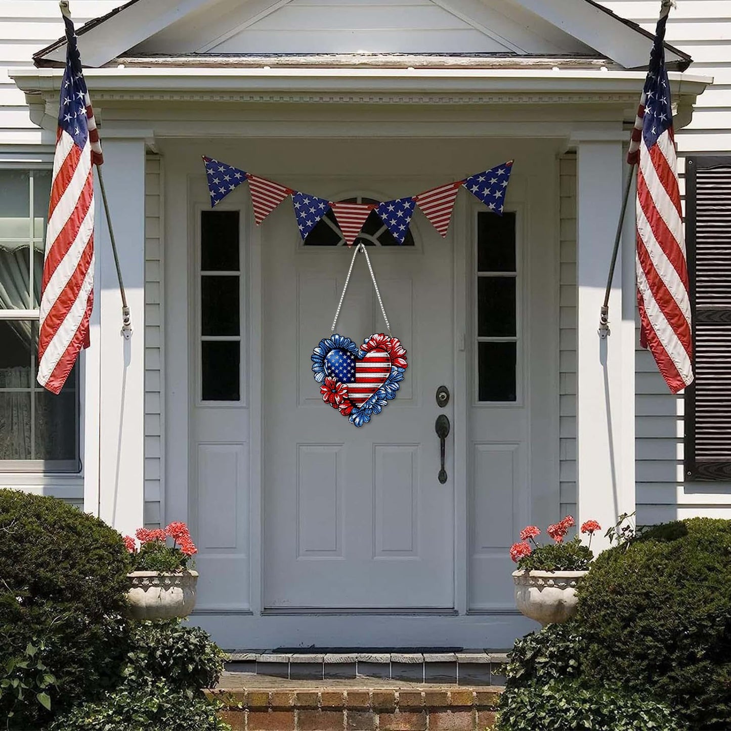 DOMROM 4th of July Patriotic Heart Diamond Art Hanging Kits, American Flag Floral Diamond Painting, Special Shaped Gem Art Suncatchers Ornament, Independence Day Heart Decor for Home Window Wall