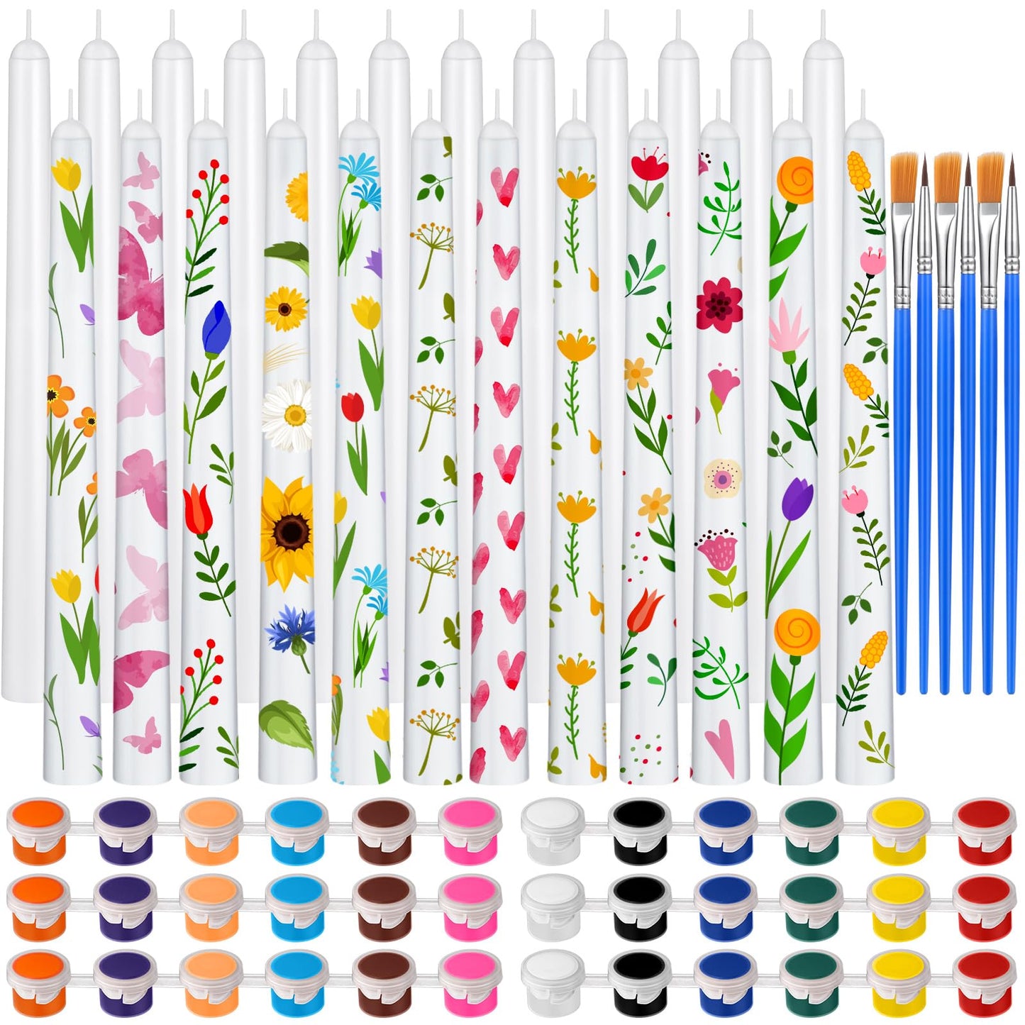 MTLEE 54 Pcs DIY Candle Painting Kit Include White Candles Colorful Acrylic Paint Strips and Paintbrushes for Crafts Making Wedding Birthday Party Centerpiece (Taper)