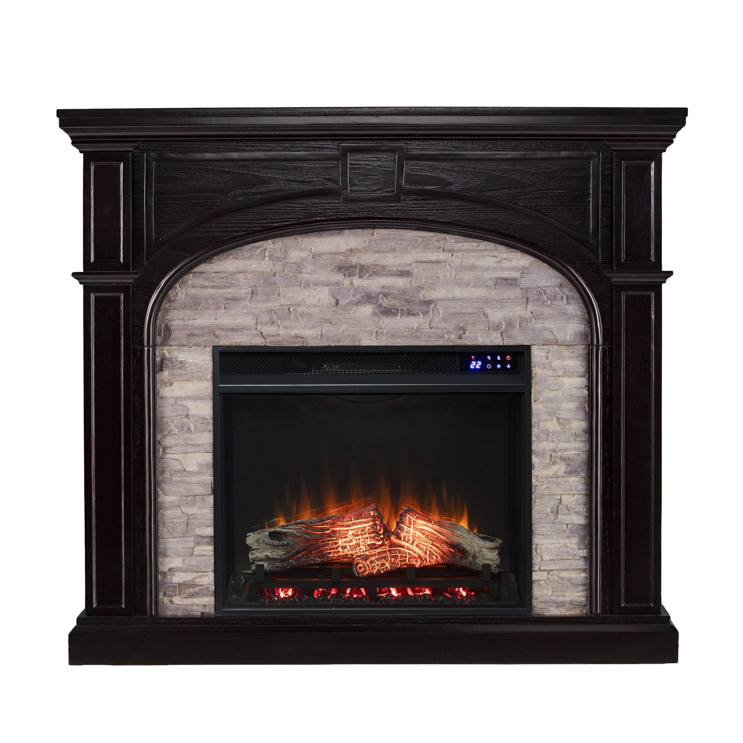 SEI Furniture Tanaya Faux Stacked Stone Electric Fireplace, New Ebony/Gray