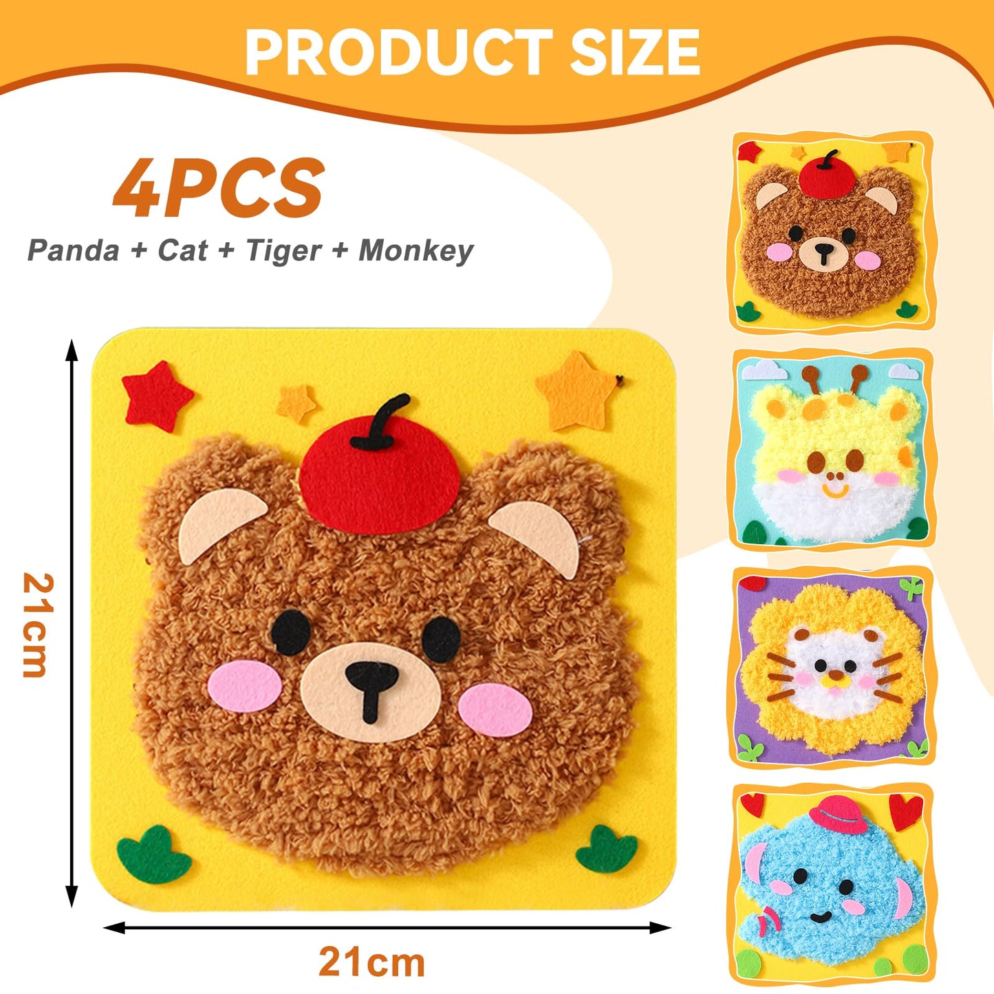 Vanttokeey DIY Embroidery Doll Set, 4pcs Cute Cartoon Animal Sewing Craft Kit Sewing Projects Yarn Board (Deer + Elephant + Lion + Bear)