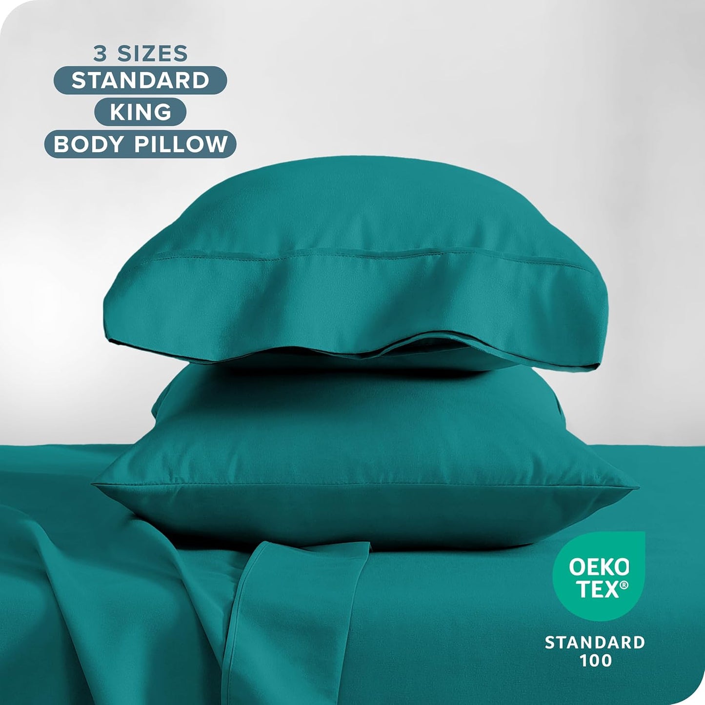 Bare Home Microfiber Pillow Cases, King Size Set of 2 Cooling Pillowcases, Double Brushed Emerald Pillowcases