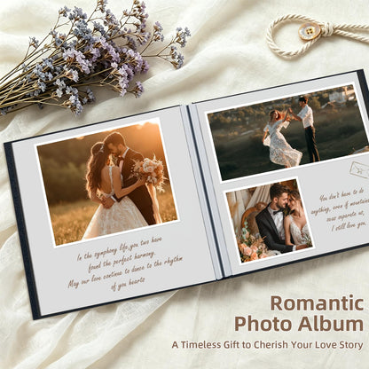 Popotop Photo Album Self Adhesive with Picture Display Window,40 Pages DIY Scrapbooking Supplies Kit for 4x6 8x10 Picture,Linen Cover Memory Book for Baby Wedding, with Scraper and Metallic Pen