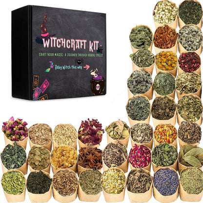 38Pcs Set Dried Herbs Witchcraft Supplies kit, Witchy Herbs for Witch Beginner, Wiccan,Wicca Altar Supplies Decor, Pagan, Magic Ritual and Spell, and Soap Making
