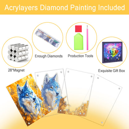 Ginfonr DIY Acrylayers Diamond Art Painting Kit for Adults, Dinosaurs 4-Layer Acrylic Magnetic Diamond Painting Stand Up Tabletop Decor with Dynamic Depth Effect, Home/Office Craft Gift 4x6 inch