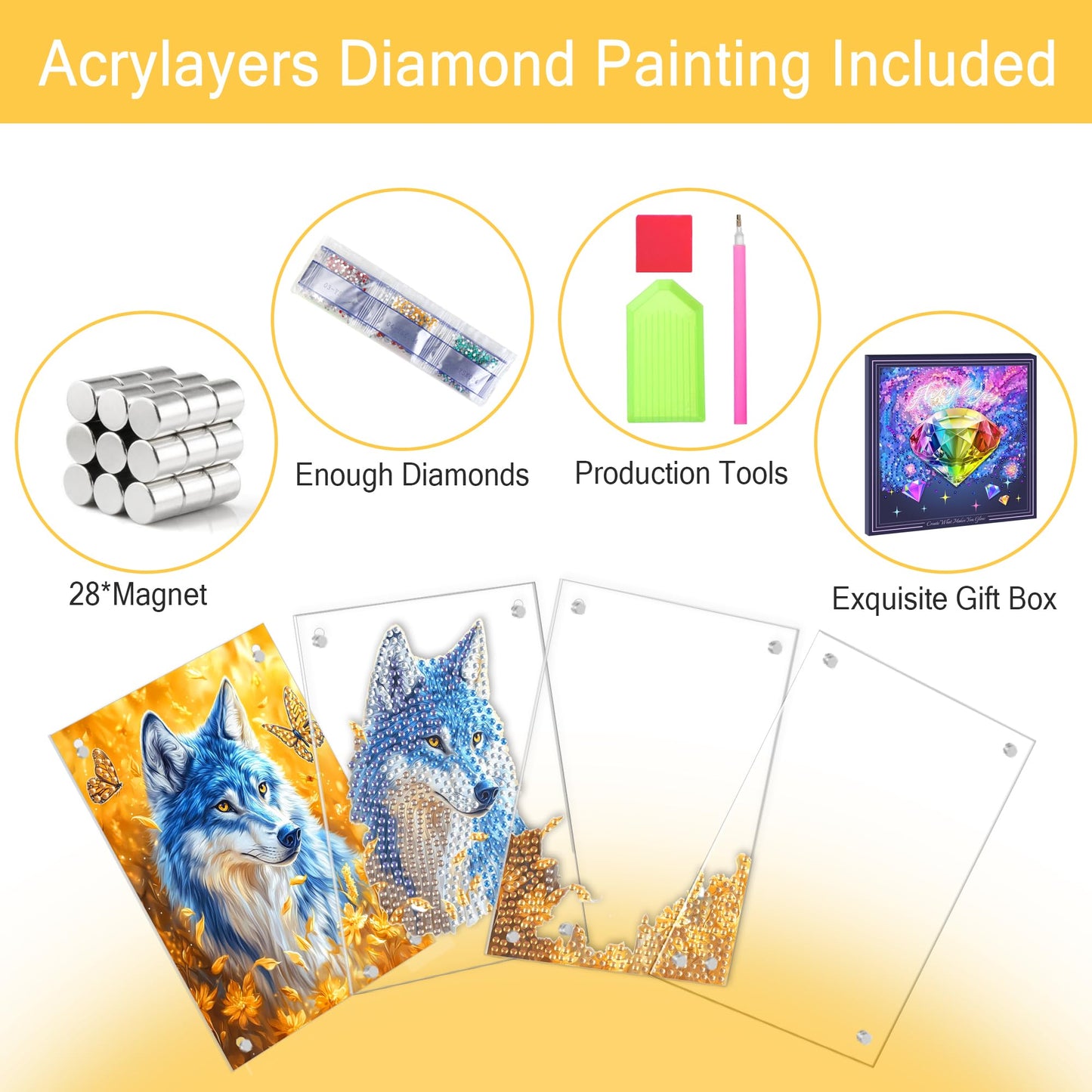 Ginfonr DIY Acrylayers Diamond Art Painting Kit for Adults, Dog 4-Layer Acrylic Magnetic Diamond Painting Stand Up Tabletop Decor with Dynamic Depth Effect, Home Christmas Gift 4x6 inch